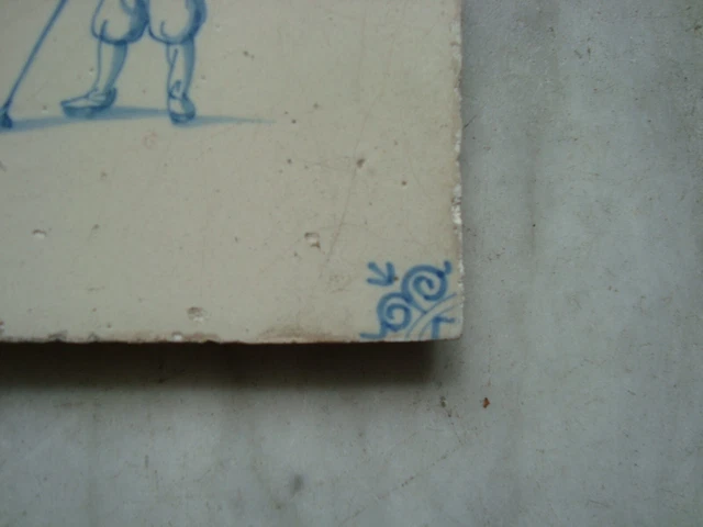 17th century delft handpainted dutch  tile,around 1650 , golf, sport , kolf 3