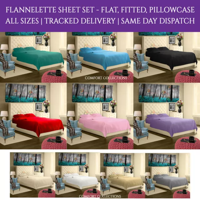 Flannelette Duvet Cover Set OR Fitted Sheet OR Flat Bed Sheet 100%Brushed Cotton