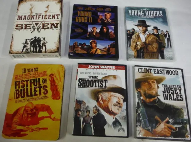 Dvd Movie Western Set Magnificent Seven Wayne Eastwood Young Guns Riders X14-2