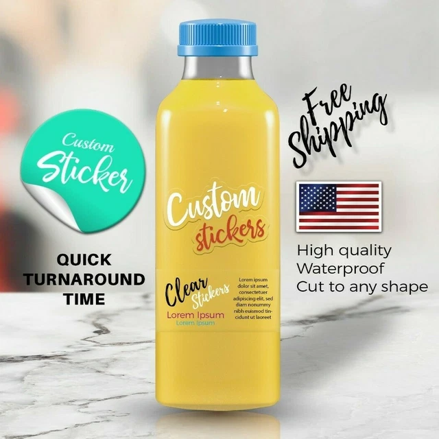 CUSTOM CLEAR STICKERS Bulk Die Cut CLEAR Labels print Business Logo