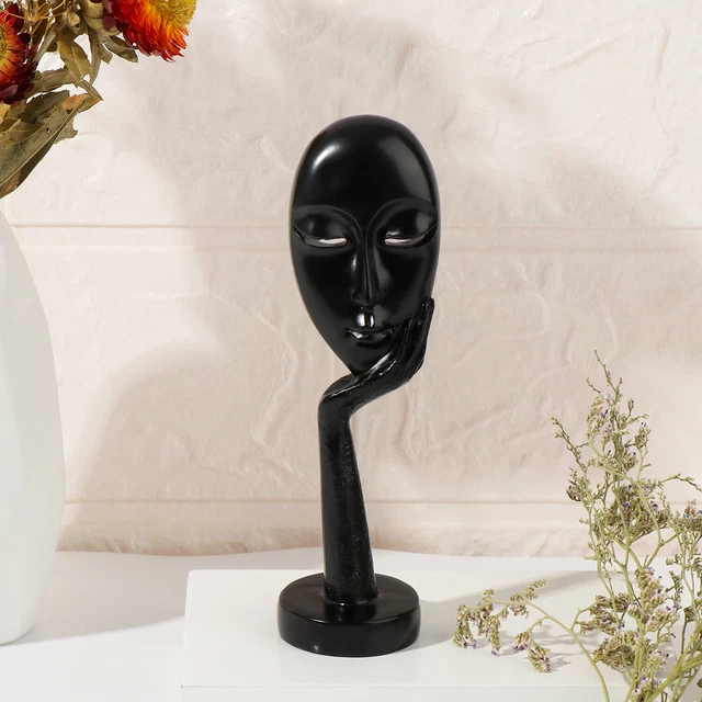de la femme réfléchie Fait à la main Blanc et noir Statue du visage de la femme 7