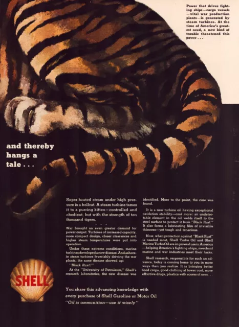 Print Ad Shell Oil Gas 1942 WW2 Tiger Tail Full Page Large Magazine 10.5"x13.5"