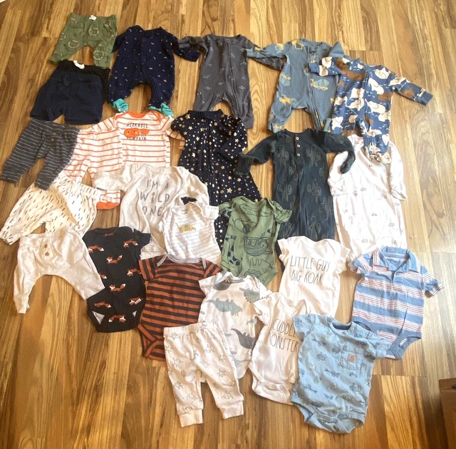 Lot of 26 Infant Boy 3 Mth Clothes Carters Jump Bean Rae Dunn Carhartt Onesies