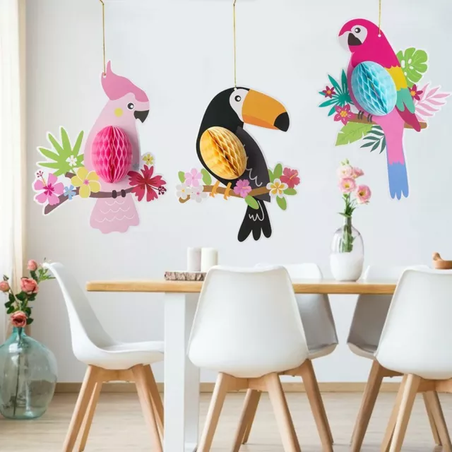 3pcs Honeycomb Tropical bird Set Hanging Decorations Hawaiian Party Decor UK