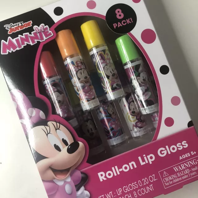 Disney Minnie Mouse Girls Lip Gloss Set Roll On FLAVORED 8 Pack