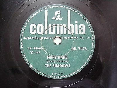 THE SHADOWS DB 7476 mary anne/chu chi INDIA RARE 78 RPM RECORD 10" G-