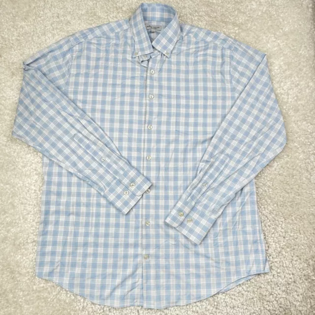 Peter Millar Shirt Men Large Blue Plaid Button Down LS Summer Comfort Wicking