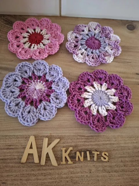 Häkeluntersetzer handgefertigt 4er-Set Baumwolle Shabby Chic rosa lila Farben