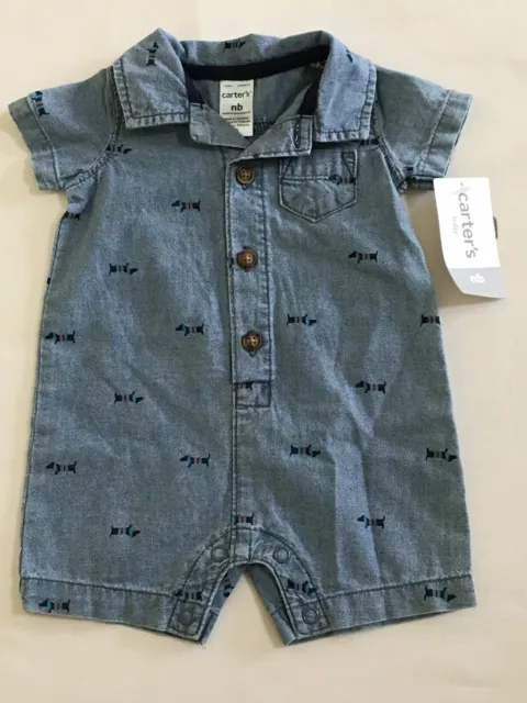 NWT Carter's Dog Baby Boy Romper Infant Chambray many sizes