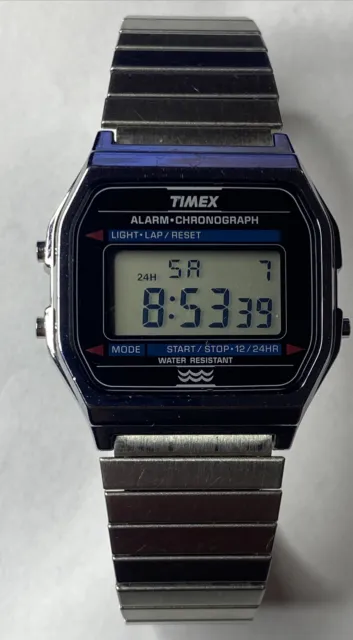 Vintage Timex Digital Watch Alarm Chronograph Light Stretch Band TESTED Watch