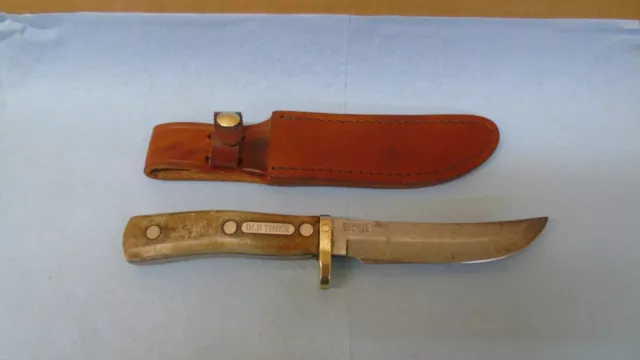 Vintage Schrade USA 165 Old Timer Fixed Blade Hunting Knife and Leather Sheath