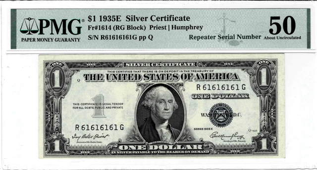 1935E $1 Silver Certificate PMG AU 50--birthday SUPER repeater 61616161