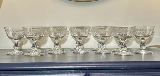 12 Rare 1950'S Libbey Wheat Crystal Stemware Champaign Coupe Sherbet Clear Etch