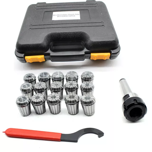 15pc ER32 MT3 Collet Chuck Set Shank Chuck+Spanner+Box For Milling Lathe Machine