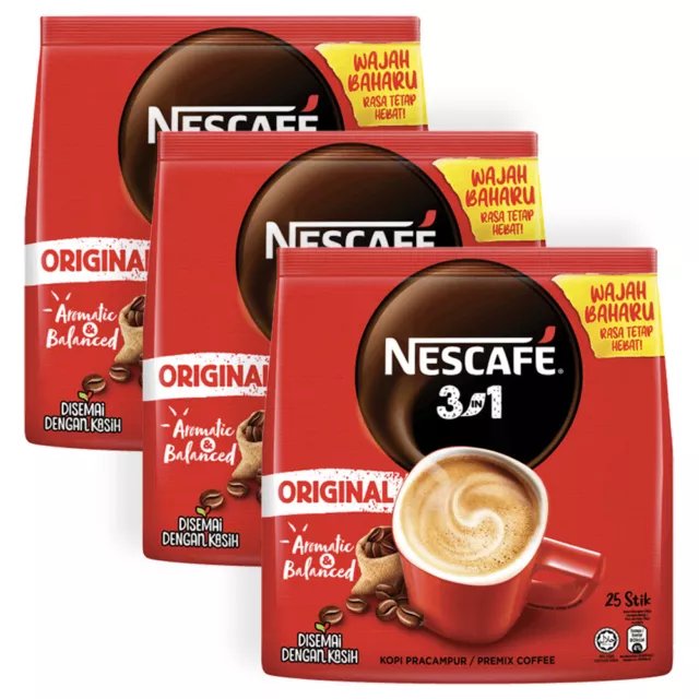 Nescafé 3 in 1 Original Soluble Coffee Beverage Coffee 30 Sachets Bag 525 gm