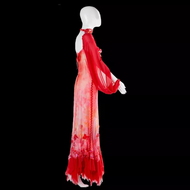 abito donna estivo griff alta moda brand sfilata abito rosso seta fiori strass 1 3