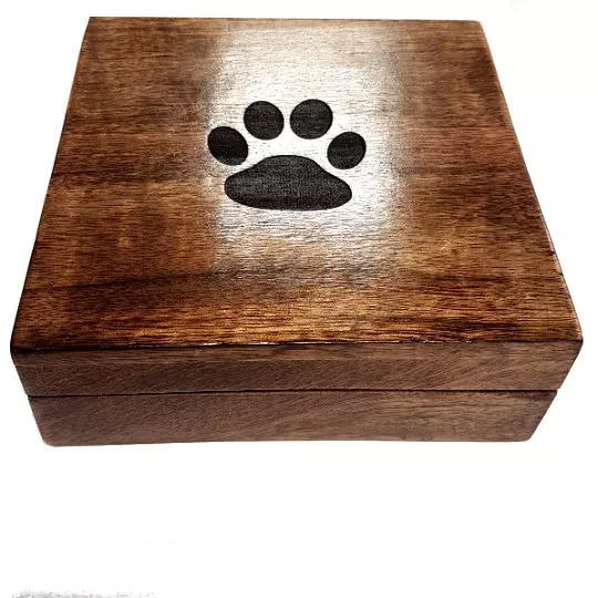 Medium Wood Cremation Urn Ashes Box Paw Print Pet Box Pet Urn Dog Urn Cat Urn