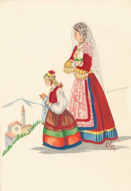 Cartolina Costumi Sardegna Donna di Oliena Tempera di Lola Loy Non Viaggiata