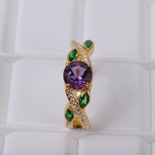 Bague de fiançailles améthyste Art déco Bague de mariage émeraude finition...