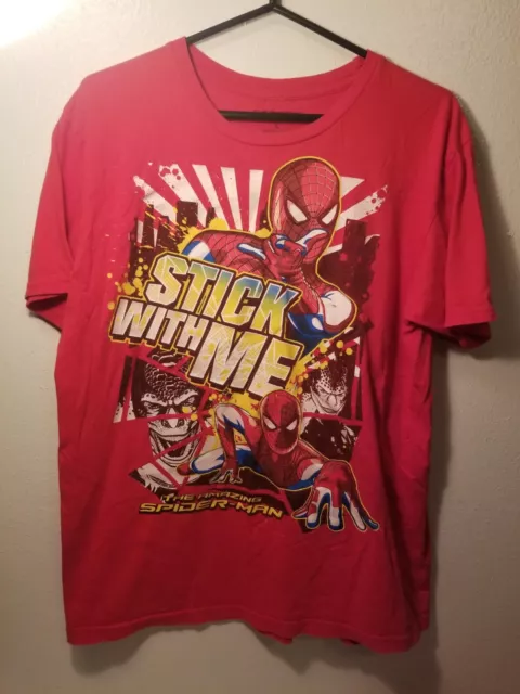 2012 The Amazing Spider-Man "Stick With Me" Movie Promo Red T-Shirt Size Large
