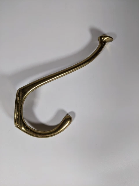 Vintage 5" Horn Top Solid Brass Wall Mount double Hook Coat / Hat Rack