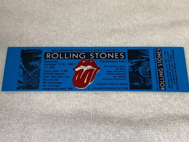 THE ROLLING STONES 1981 UNUSED CONCERT TICKET Keith Richards Charlie Watts USA