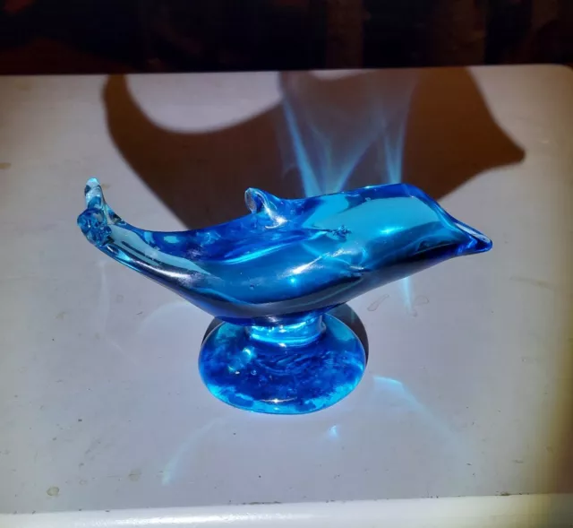 Aqua Blue Cobalt Art Glass Dolphin - hand blown c1990's Ray Roy