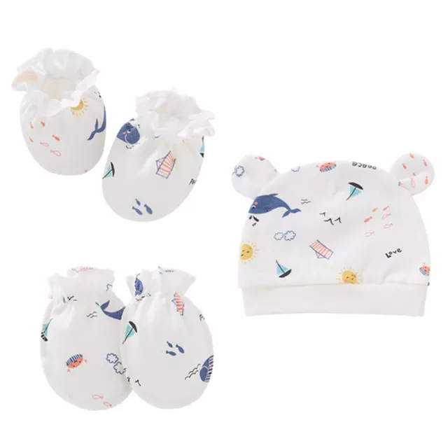 3pcs/set Infant Cap Foot Covers Adorable Anti-scratching Baby Caps Mittens Foot