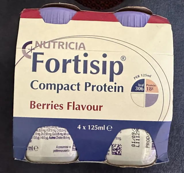New!! Nutricia Fortisip Compact Protein Shakes Berries Flavour 4 X 125mls