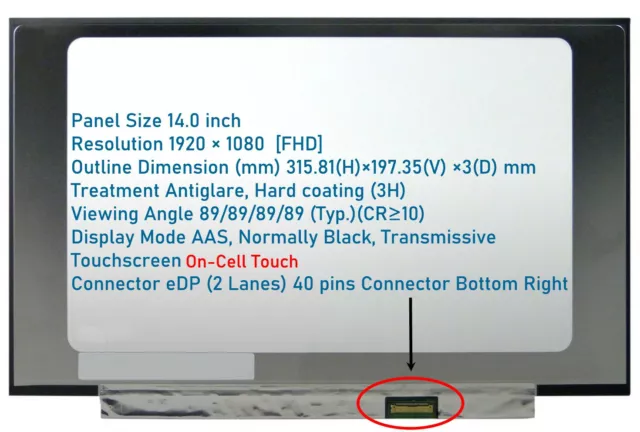 Innolux N140Hcn-Ea1 Rev.c3 14" Fhd 25 Mm Ag On-Cell Touchscreen Display 3