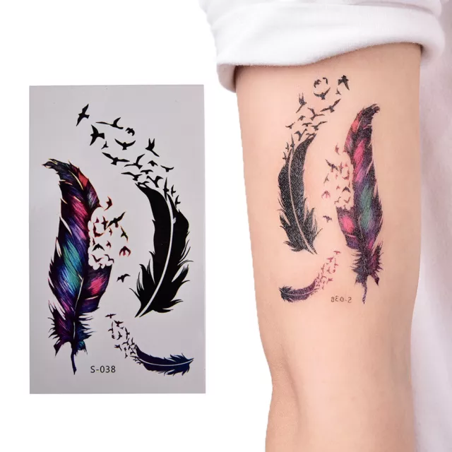 Large Feather Pattern Removable Waterproof Temporary Tattoo Body Art Stickers-EL