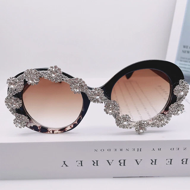 Womens Sunglasses UV400 Bling Rhinestone Round Oversized Personalized For Party