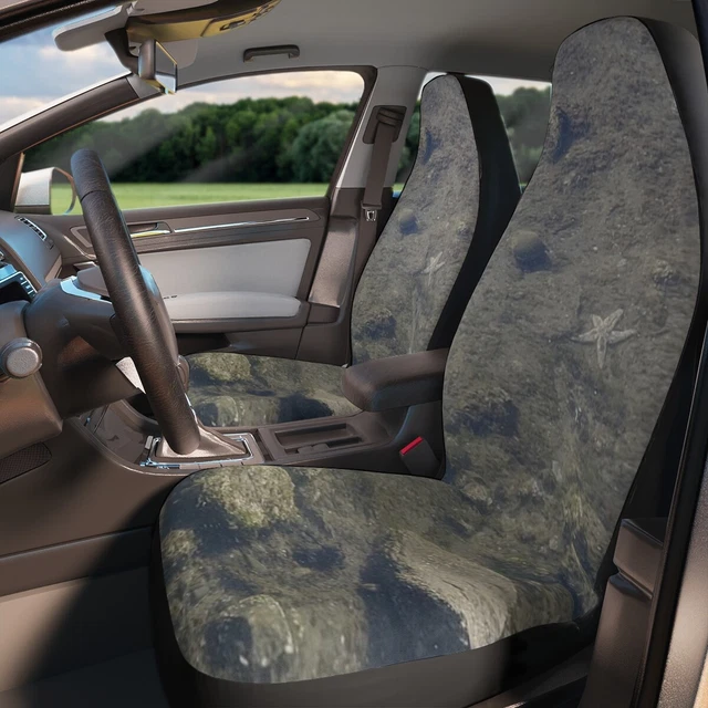 Ocean Flood Starfish & Rock Pattern, Grey White Tones Polyester Car Seat Covers