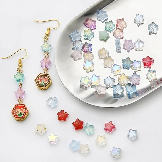 10Pcs Five-pointed Star Glass Beads Rainbow Color Diy Beaded For Jewelry Maki PF