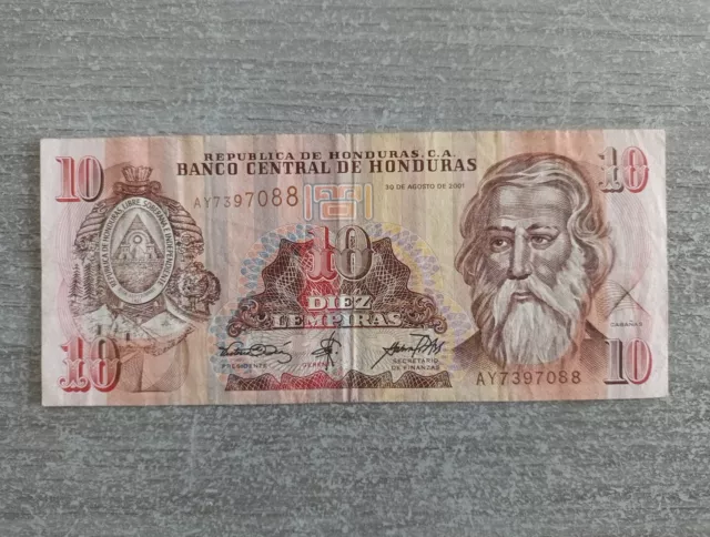 Billet, Banco  Central Du Honduras, 10 Lempiras, 2001. No 7397088. Occasion.