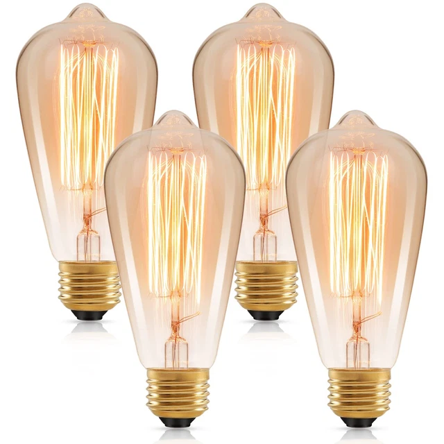 60 Watt Incandescent Edison Light Bulbs, Vintage Dimmable E26 Bulbs, ST64 220...