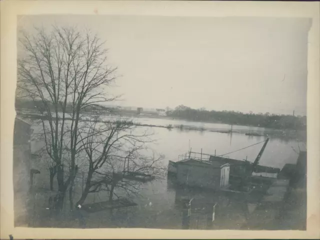 France, Joinville, Crue de la Marne, quais inondés, 1910, Vintage silver print v