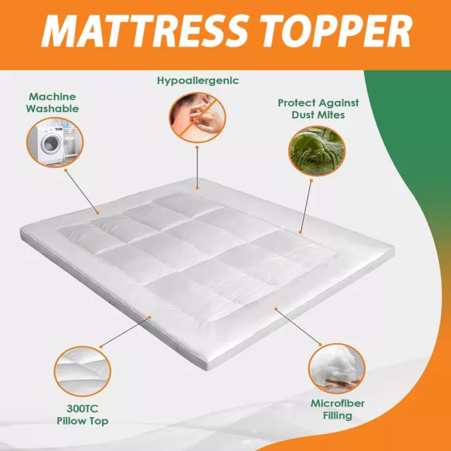 Luxury Soft Hotel Quality Microfiber Mattress Topper Box Stitched Thick 5cm