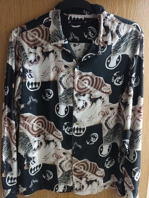 Camicia a maniche lunghe da uomo unisex all saints taglia media stampa akita viscosa in perfette condizioni #2