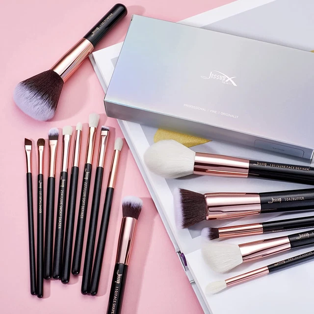 Jessup 15Pz Oro Rosa/Nero Pennelli per trucco professionale Set per trucco Kit
