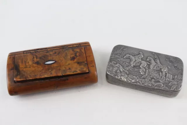 Snuff Boxes Inc Antique Burr Walnut w/ MOP & Pewter G. Smith & Sons x 2