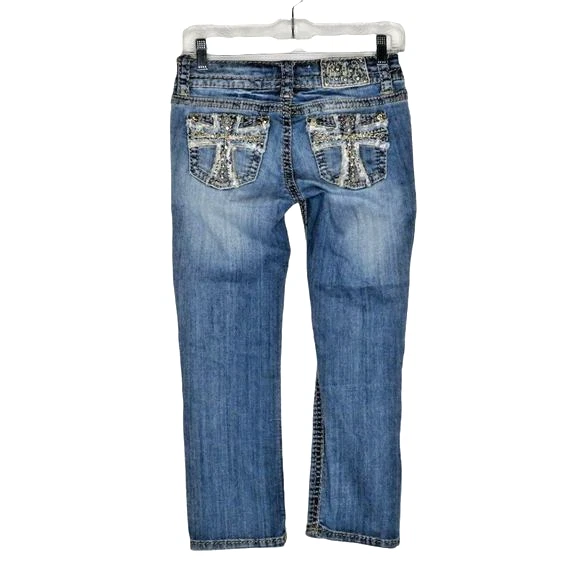 Grace In LA Embellished Cross Capri Jeans Women's Size 3 Cross Denim 27X23