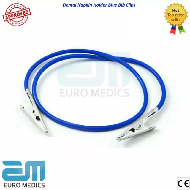 Napkin Holder Dental Bib Clips Flexible Blue Silicon Cord & Adjustable Lock Clip