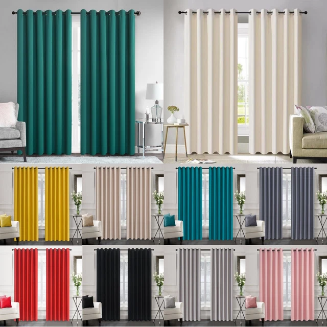 PAIR READY MADE Thick Blackout Curtains Thermal Ring top Eyelet or ...
