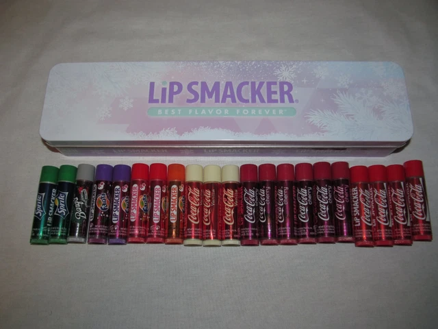 Huge Lot Bonne Bell Lip Smackers Winter Tin with 21 Coca Cola Flavor Lip Balms