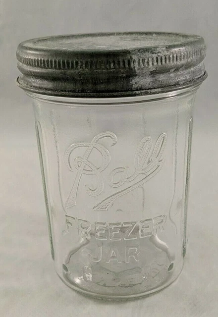 Ball Freezer Jar Clear Glass Zinc Lid Cap 12ozs Embossed Stippled C-17 Vintage