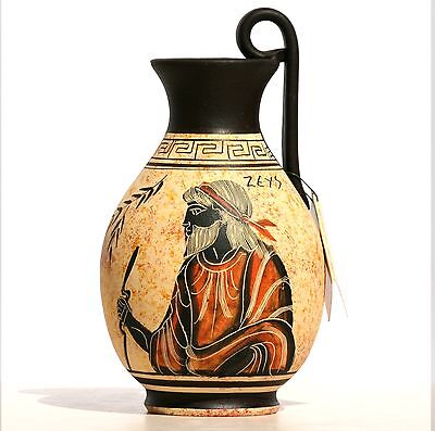 Ceramic Vase Pot black-figure Greek Pottery Painting Greek King God Zeus 6.3in