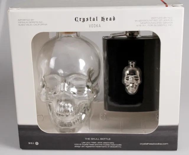 2016 CRYSTAL (Skull) HEAD VODKA empty 750ml Bottle & Hip Flask Gift Set -Aykroyd