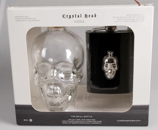2016 CRYSTAL (Skull) HEAD VODKA empty 750ml Bottle & Hip Flask Gift Set -Aykroyd