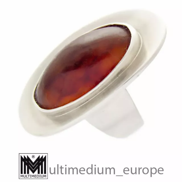 Modernist Nils Erik From Denmark Silber Ring Bernstein amber silver